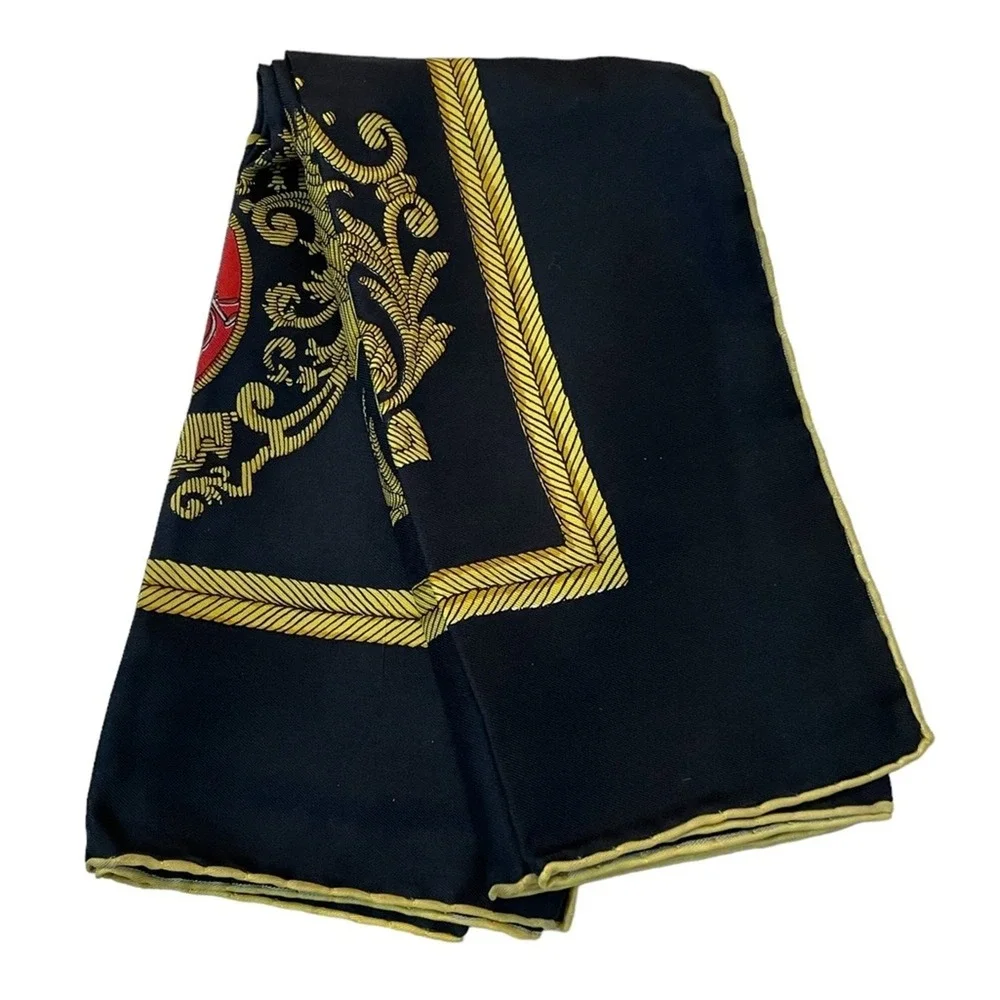 Hermes Les Armes de Paris Silk Scarf Womens Black Gold Coat of Arms Authentic